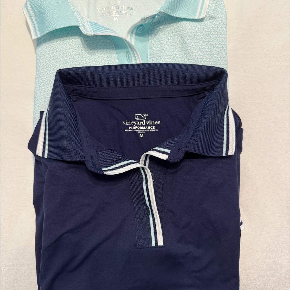 Vineyard Vines Performance Polos - Navy and Aqua